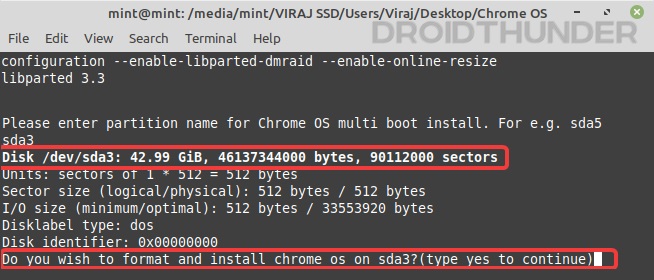 Chrome OS partition confirmation in Linux Terminal