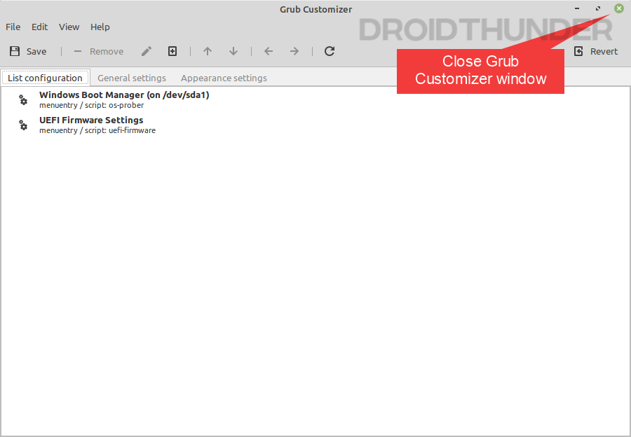 Grub Customizer interface