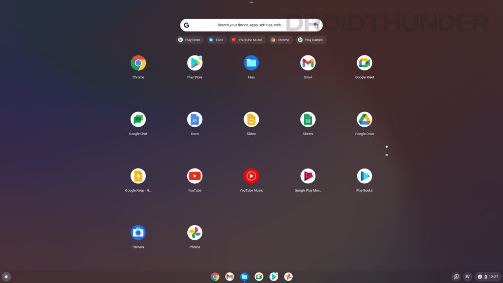 App launcher in Chrome OS showing Play Store and Google Apps such YouTube