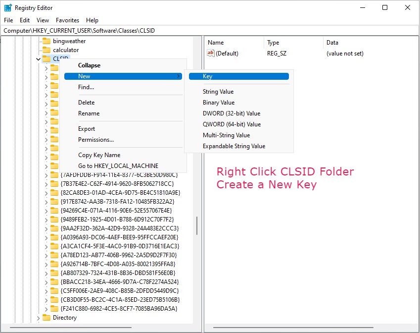 Creating a new key inside CLSID