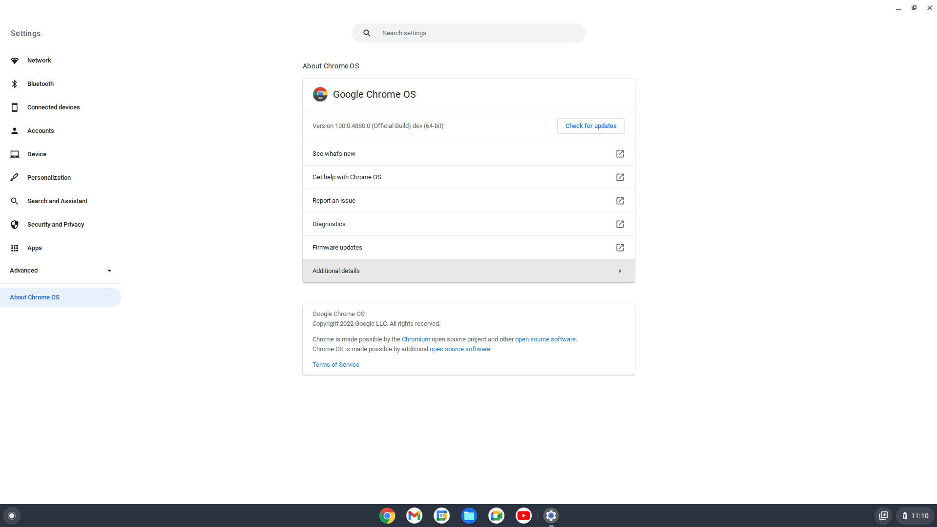 Chrome OS Flex About Settings
