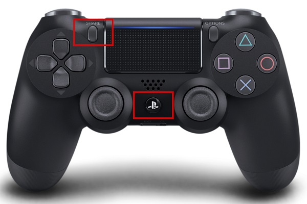 Press and Hold Share button and PS button to pair PS4 Controller