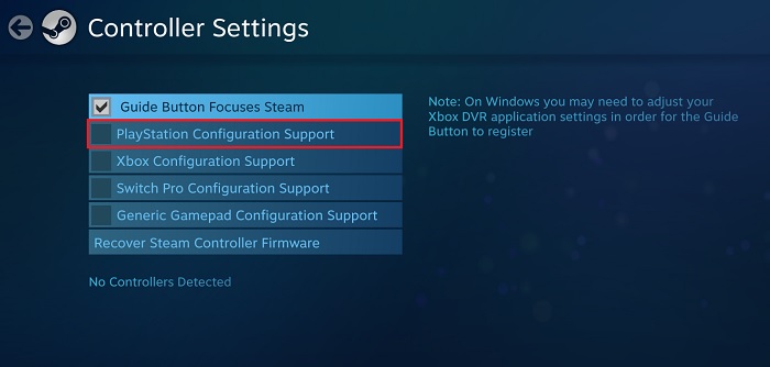 Steam PS4 PlayStation Configuration Support