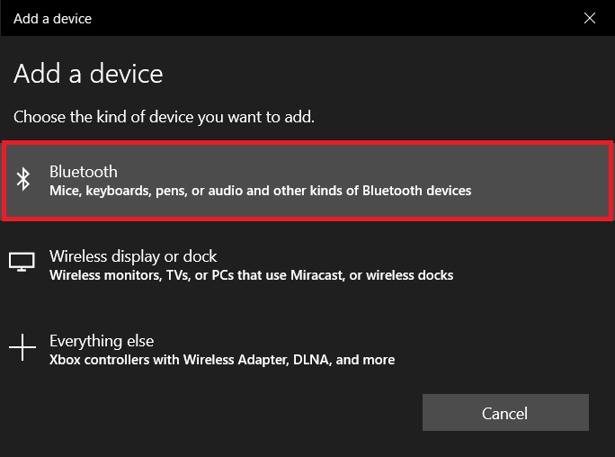 Windows 10 Choose Bluetooth device