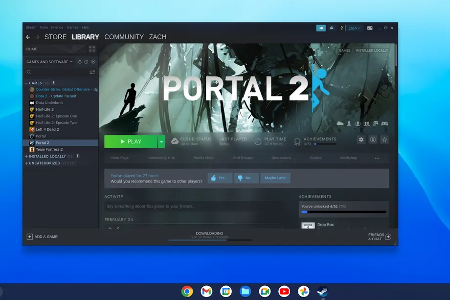 Chrome OS running Steam Games - Portal 2