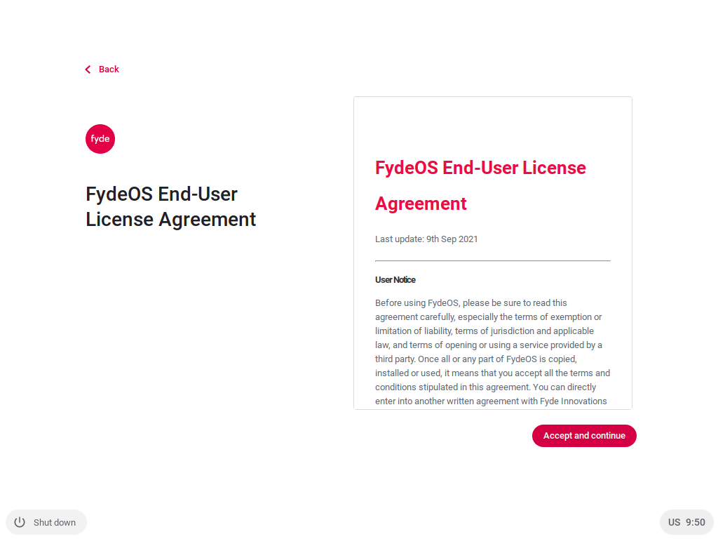 FydeOS license agreement