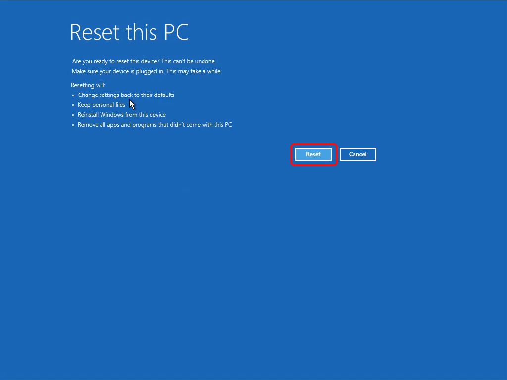 Reset Windows 11 PC final step in Advanced Repair Menu