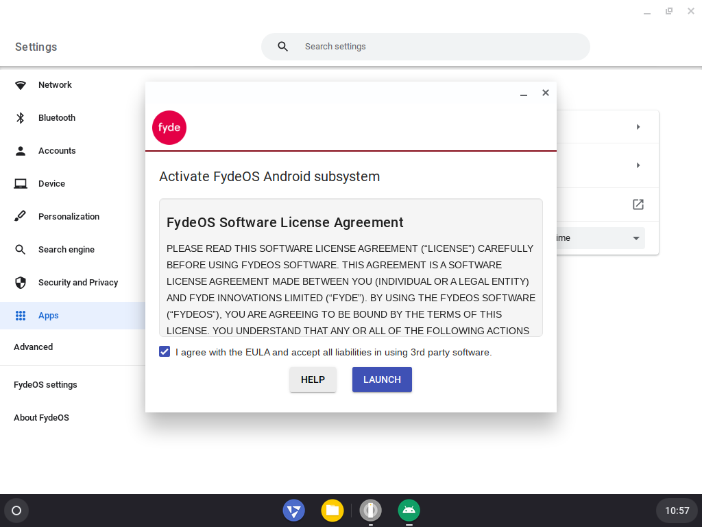 Launch Android Subsystem in FydeOS