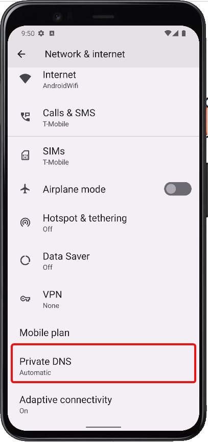 Android 12 Private DNS Settings