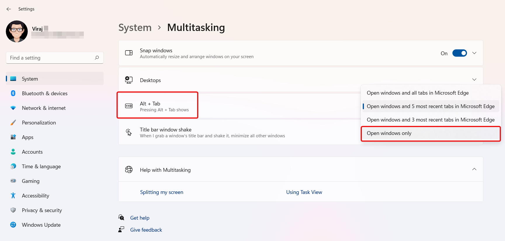 Multitasking settings Disable Microsoft Edge Tabs in Alt+Tab