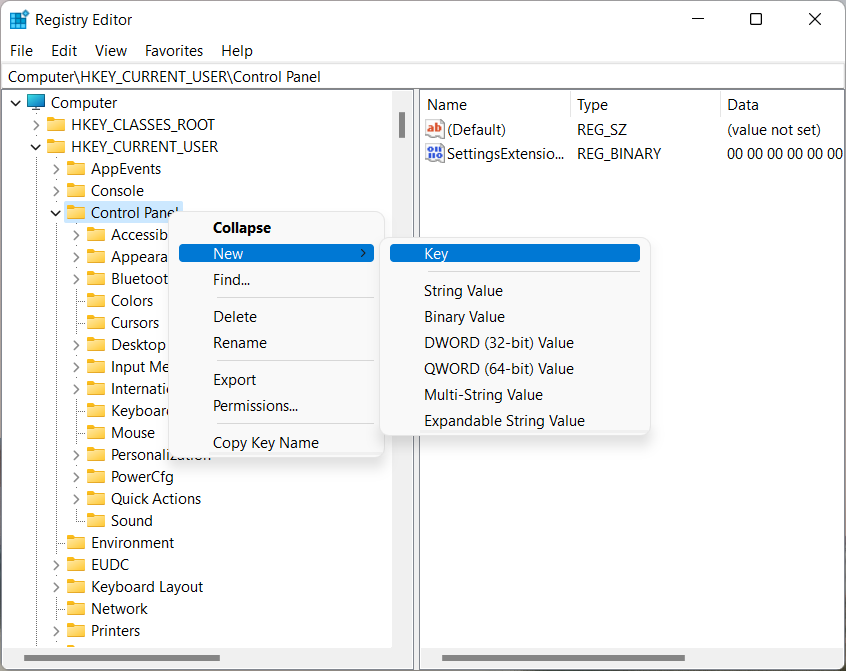 Creating a new registry key to ged rid of System requirements not met watermark on Windows 11