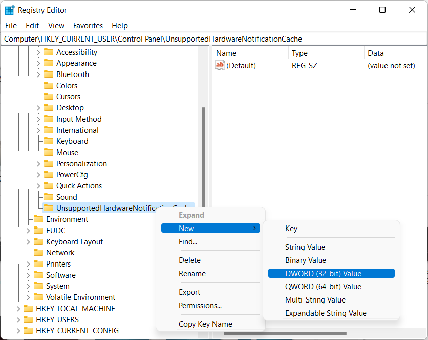 Creating DWORD SV1 inside a Registry Key