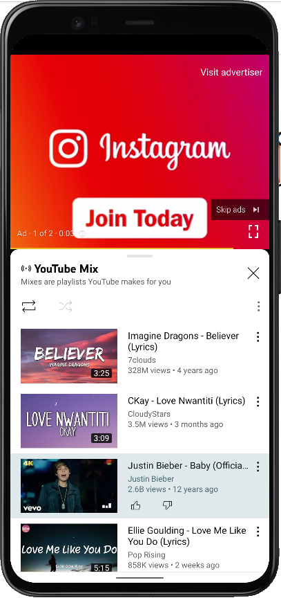 Ad in YouTube app