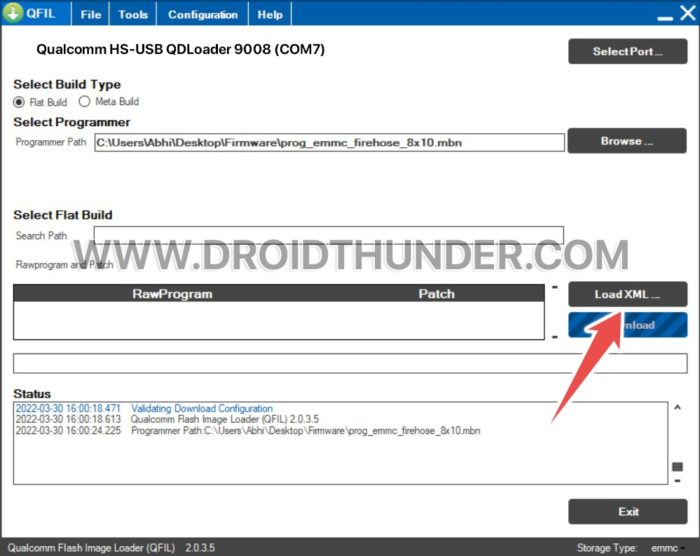 Click on Load XML button to add RawProgram and Patch XML file