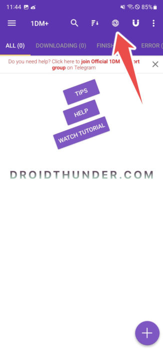 Open browser in 1DM app