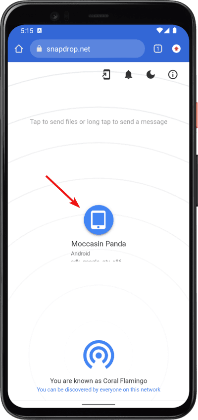 Tap on circular icon in Snapdrop