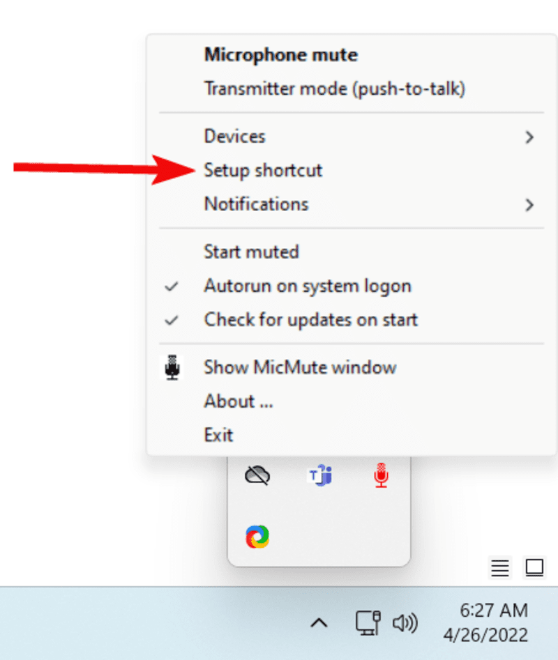 Setup keyboard shortcut to mute mic