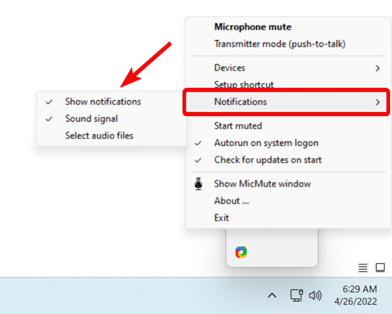 Show notifications settings in MicMute