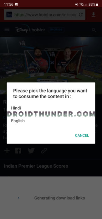 Choose language in Videoder app