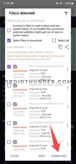 Choose video quality in 1DM app