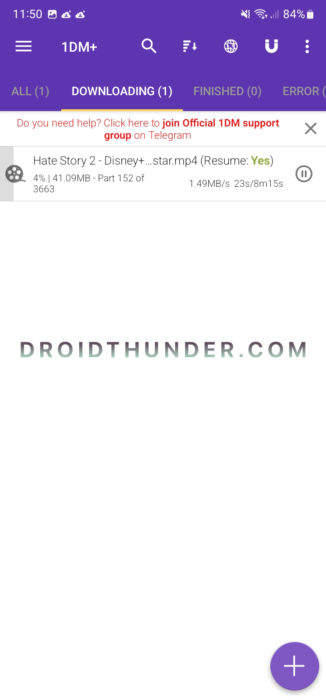 Download Progress in 1DM+ app