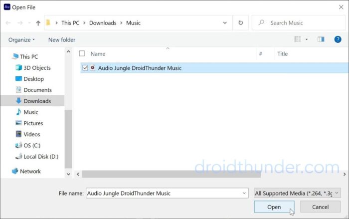 Open Audio Jungle Watermark file in Audition Workspace