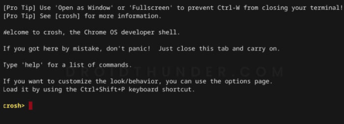 Open Chrome OS Development Shell crosh using keyboard shortcuts