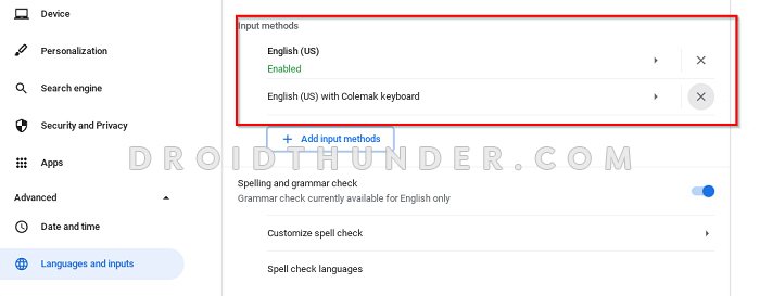 Remove Chromebook keyboard language to fix typing wrong letters