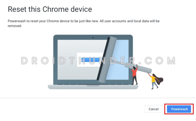 Powerwash reset Chromebook warning