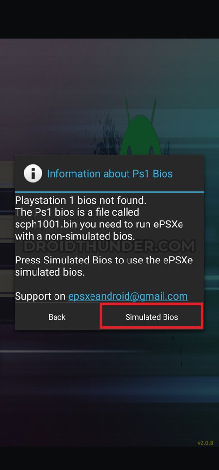 Click Simulated bios in ePSXe