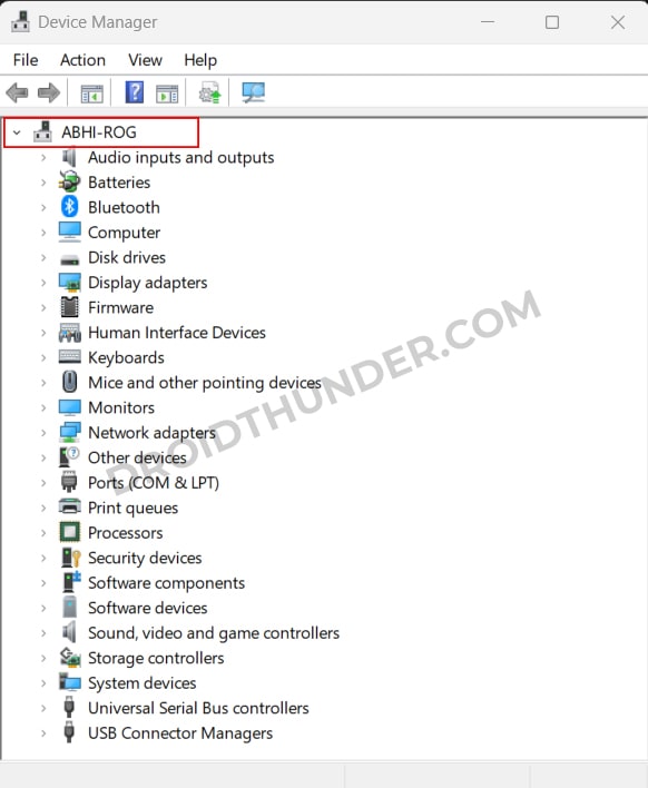 Click on Computer name in Device Manager