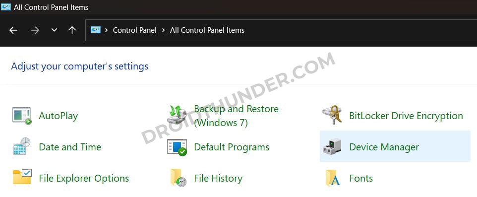 Open Device Manager in Control Panel to install Nokia USB Drivers