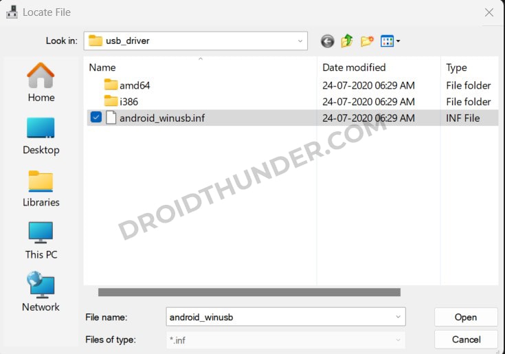 Select Nokia USB drivers android_winusb.inf setup file