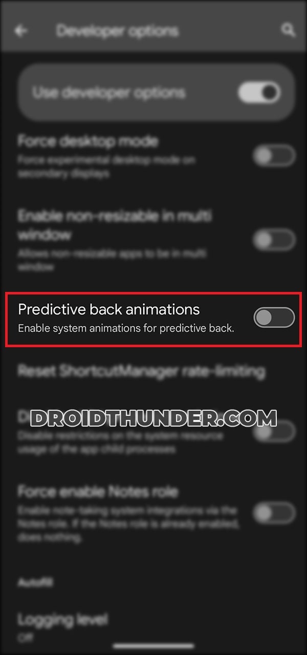 Enable Predictive Back Animations in Developer options settings