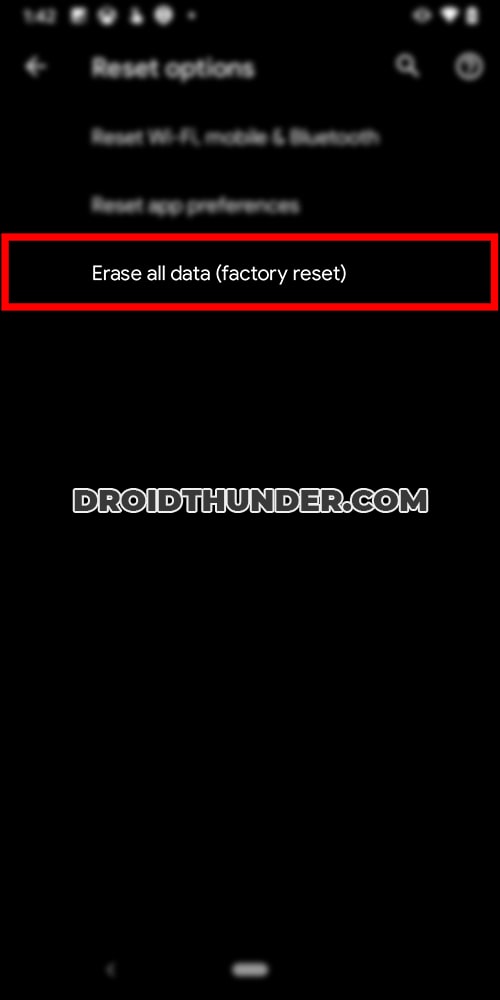 Erase all data to factory reset and remove CQA Test 