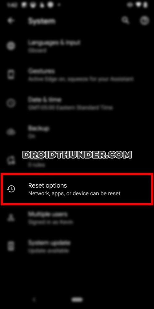 Open Reset options to factory reset and remove CQATest