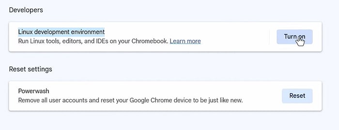 Enable Linux Development Environment on Chromebook