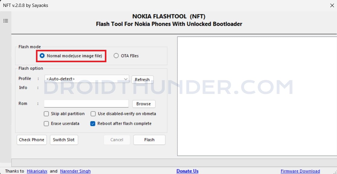 Select Normal mode in NFT to flash IMG file