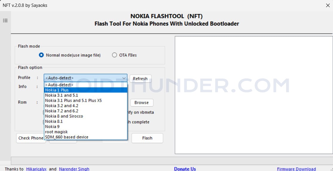 Select profile in Nokia Flash Tool